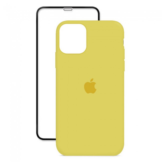 2Pack Margoun Silicone Case Cover with 3D Screen Protector for iPhone 12 Pro Max - Yellow