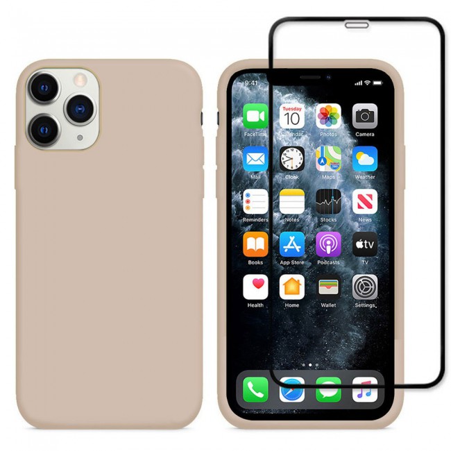Margoun 2Pack Apple iPhone 12 Pro Max Silicone Case Cover and 3D Screen Protector - Beige