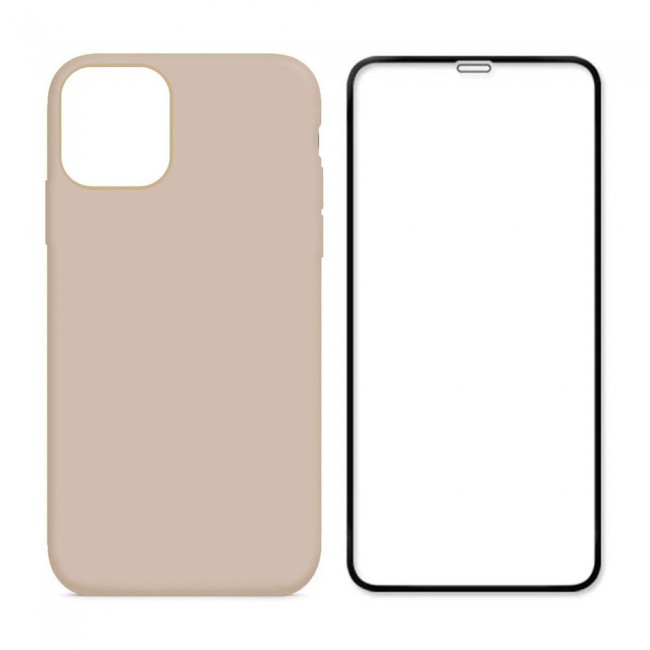 Margoun 2Pack Apple iPhone 12 Pro Max Silicone Case Cover and 3D Screen Protector - Beige