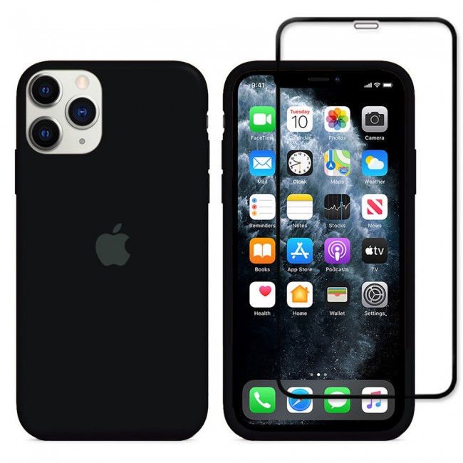 Margoun 2Pack Apple iPhone 12 Pro Max Silicone Case Cover and 3D Screen Protector - Black