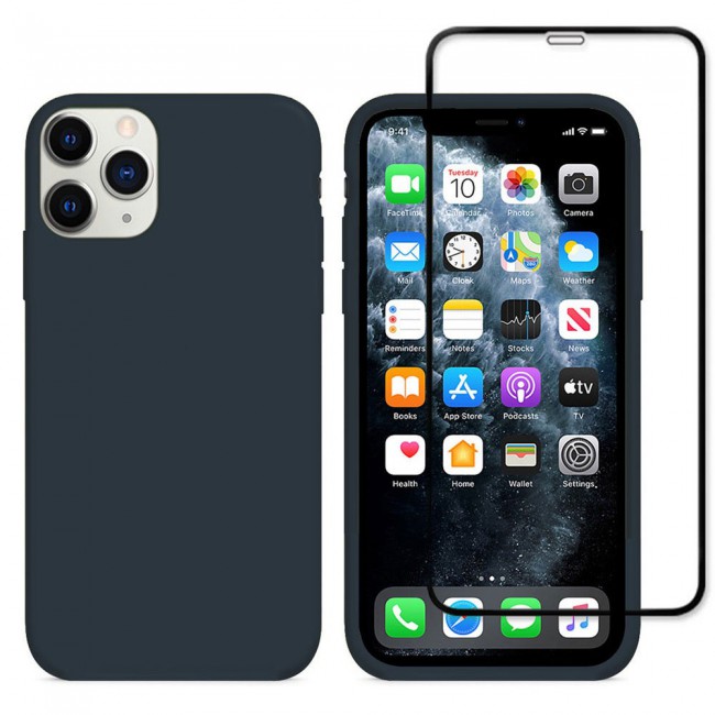 Margoun 2Pack Apple iPhone 12 Pro Max Silicone Case Cover and 3D Screen Protector - Dark Blue
