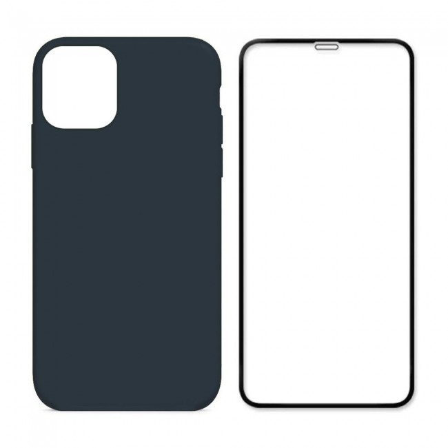 Margoun 2Pack Apple iPhone 12 Pro Max Silicone Case Cover and 3D Screen Protector - Dark Blue