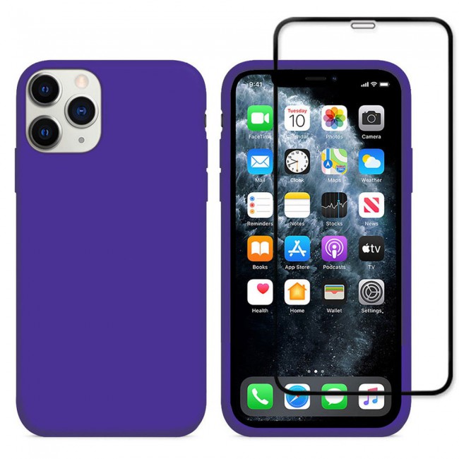 Margoun 2Pack Apple iPhone 12 Pro Max Silicone Case Cover and 3D Screen Protector - Purple