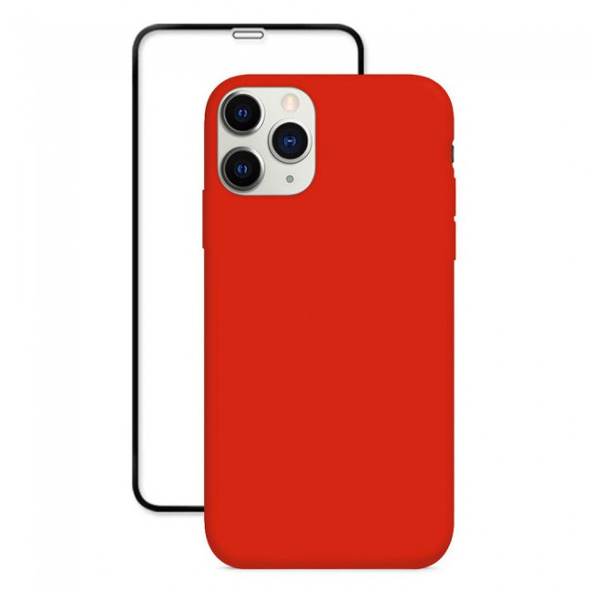 Margoun 2Pack Apple iPhone 12 Pro Max Silicone Case Cover and 3D Screen Protector - Red
