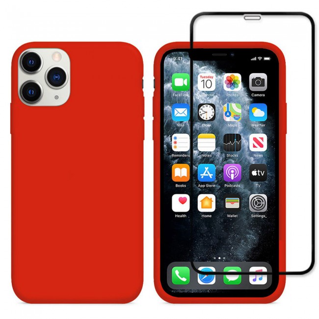 Margoun 2Pack Apple iPhone 12 Pro Max Silicone Case Cover and 3D Screen Protector - Red