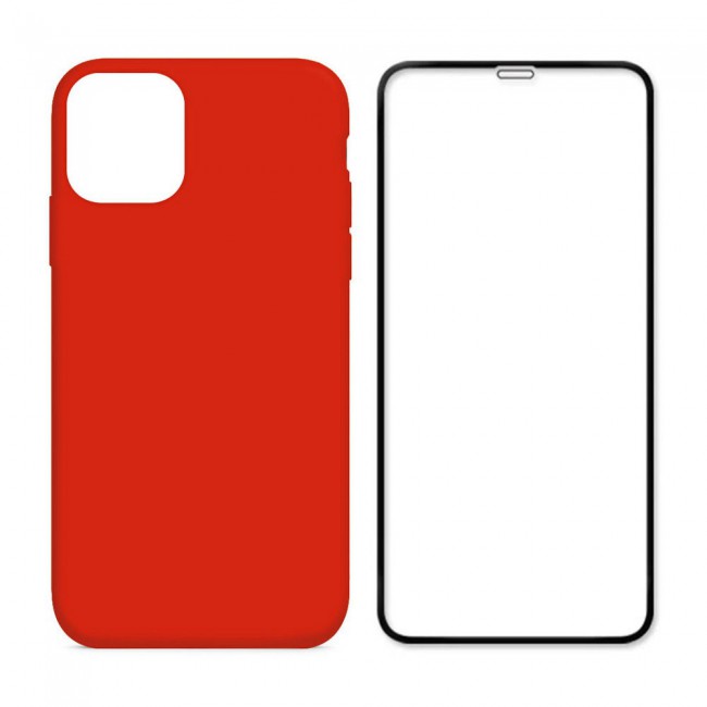 Margoun 2Pack Apple iPhone 12 Pro Max Silicone Case Cover and 3D Screen Protector - Red