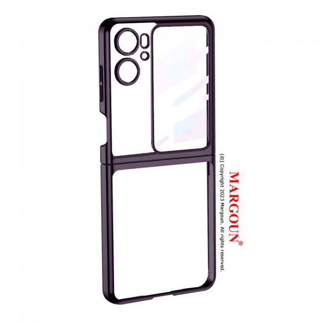 MARGOUN For Oppo Find N2 Flip 5G Clear Phone Case Hard PC Electroplated Finger Loop Kickstand Cover /Purple