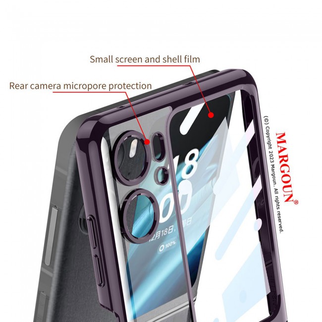 MARGOUN For Oppo Find N2 Flip 5G Clear Phone Case Hard PC Electroplated Finger Loop Kickstand Cover /Purple