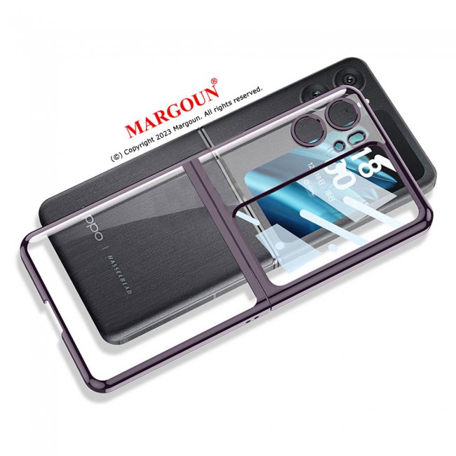 MARGOUN For Oppo Find N2 Flip 5G Clear Phone Case Hard PC Electroplated Finger Loop Kickstand Cover /Purple