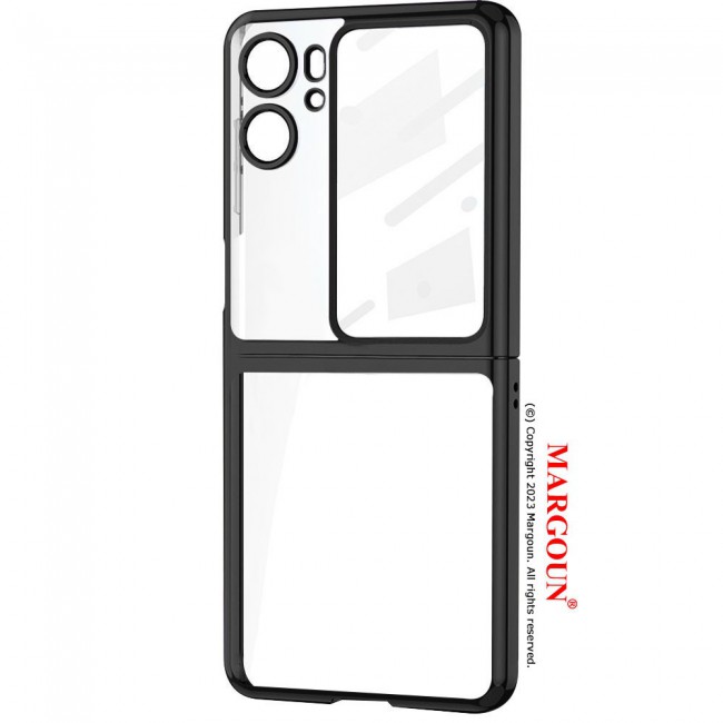 MARGOUN For Oppo Find N2 Flip 5G Clear Phone Case Hard PC Electroplated Finger Loop Kickstand Cover /Black
