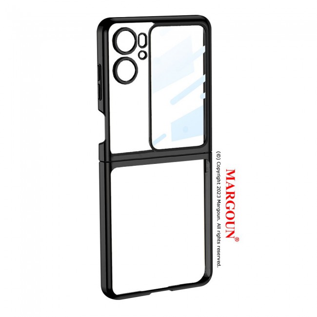 MARGOUN For Oppo Find N2 Flip 5G Clear Phone Case Hard PC Electroplated Finger Loop Kickstand Cover /Black
