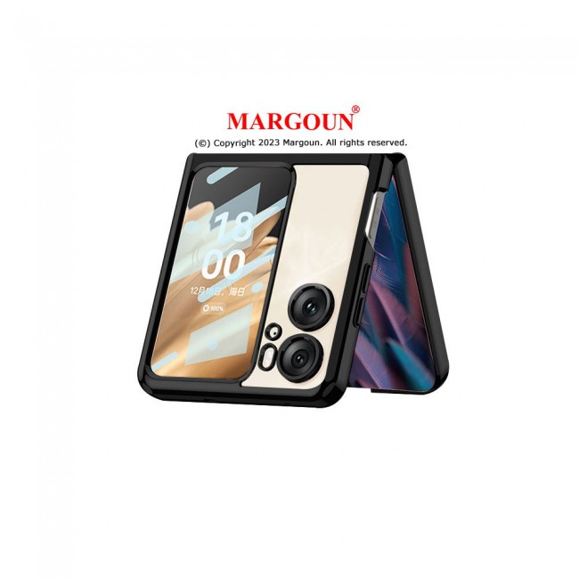 MARGOUN For Oppo Find N2 Flip 5G Clear Phone Case Hard PC Electroplated Finger Loop Kickstand Cover /Black
