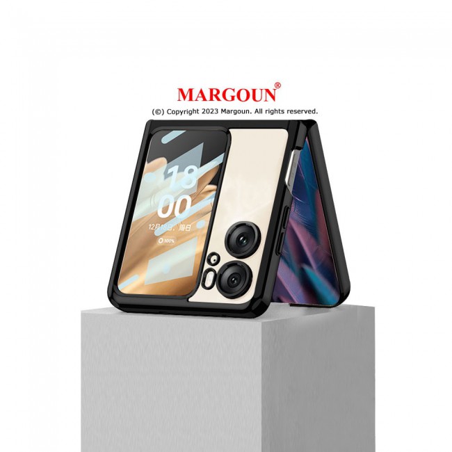 MARGOUN For Oppo Find N2 Flip 5G Clear Phone Case Hard PC Electroplated Finger Loop Kickstand Cover /Black