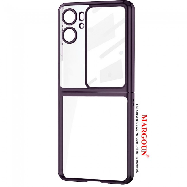 MARGOUN For Oppo Find N2 Flip 5G Clear Phone Case Hard PC Electroplated Finger Loop Kickstand Cover /Purple