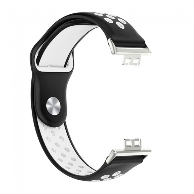 Huawei Watch Fit Band Soft Silicone Strap Watchband Double Color Quick Release Replacement Band Black/White