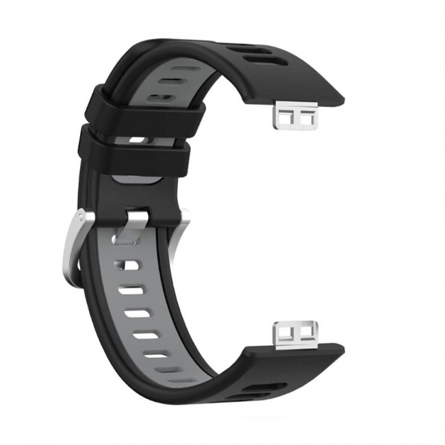 Huawei Watch Fit Silicone Strap Watchband Double Color Replacement Band Compatible with Huawei Fit Smart Watch Black/Grey