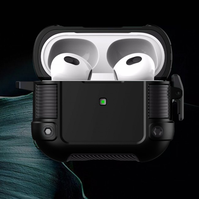AirPods 3 Case Heavy Duty Hybrid Rugged Shockproof Shell Cover with Carabiner Keychain Compatible with Apple AirPods 3rd Generation Black