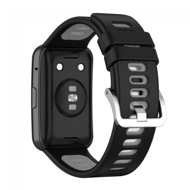 Huawei Watch Fit Silicone Strap Watchband Double Color Replacement Band Compatible with Huawei Fit Smart Watch Black/Grey