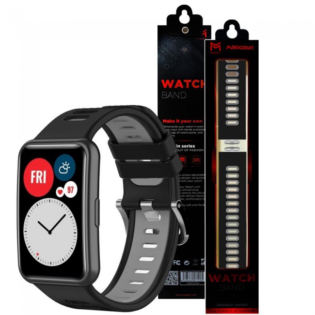 Huawei Watch Fit Silicone Strap Watchband Double Color Replacement Band Compatible with Huawei Fit Smart Watch Black/Grey