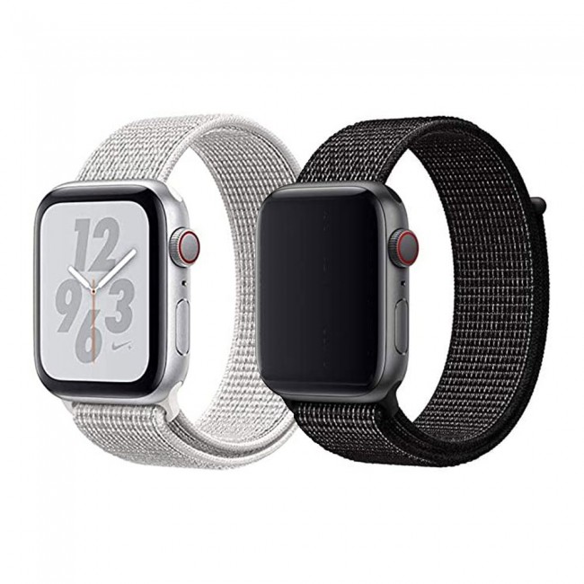 Apple Watch Band 42-44-45mm Fine Woven Nylon Sport Strap Henlein Series by Margoun - 2-Pack Reflective Black and White