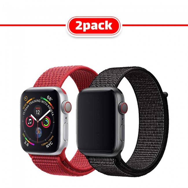 Apple Watch Band 42 44 45mm Fine Woven Nylon Strap Black and Red
