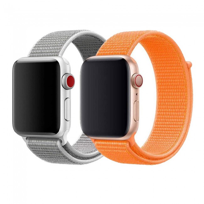 Apple Watch Band 42-44-45mm Fine Woven Nylon Sport Strap Henlein Series by Margoun - 2-Pack Silver and Orange