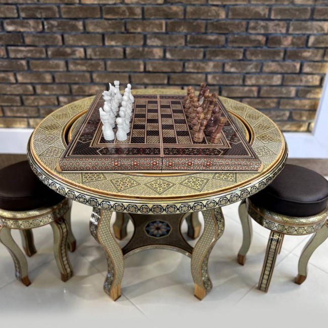 MARGOUN Handmade Chess Board and Backgammon Decorative Chess Gift Wooden Backgammon Set Khatam Chess /Brown