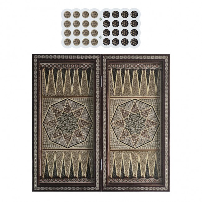 MARGOUN 2-in-1 Handmade Chess and Backgammon Board, Luxury Khatamkari Inlaid Wooden Game Set, Foldable Decorative Board Game 50 * 50 Cm With Suitcase-Style Case (A)