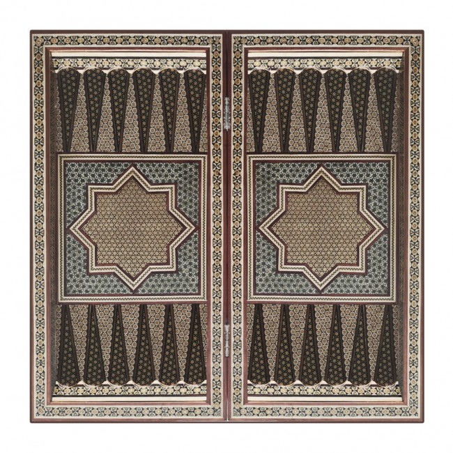 MARGOUN 2-in-1 Handmade Chess and Backgammon Board, Luxury Khatamkari Inlaid Wooden Game Set, Foldable Decorative Board Game 50 * 50 Cm With Suitcase-Style Case (C)
