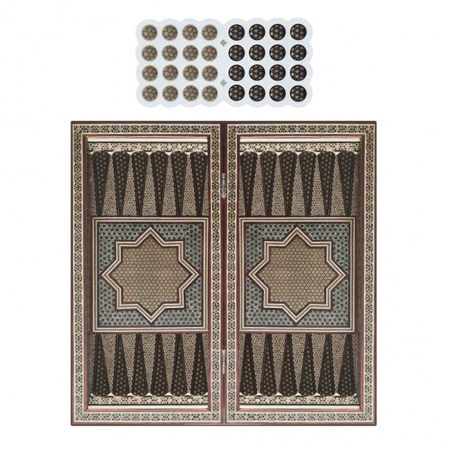 MARGOUN 2-in-1 Handmade Chess and Backgammon Board, Luxury Khatamkari Inlaid Wooden Game Set, Foldable Decorative Board Game 50 * 50 Cm With Suitcase-Style Case (C)