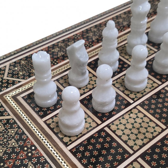 MARGOUN Handmade Chess Board and Backgammon Decorative Chess Gift Wooden Backgammon Set Khatam Chess /Brown