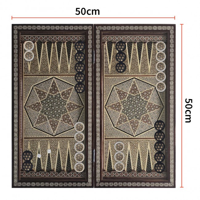 MARGOUN 2-in-1 Handmade Chess and Backgammon Board, Luxury Khatamkari Inlaid Wooden Game Set, Foldable Decorative Board Game 50 * 50 Cm With Suitcase-Style Case (A)