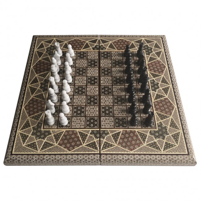 MARGOUN 2-in-1 Handmade Chess and Backgammon Board, Luxury Khatamkari Inlaid Wooden Game Set, Foldable Decorative Board Game 50 * 50 Cm With Suitcase-Style Case (B)