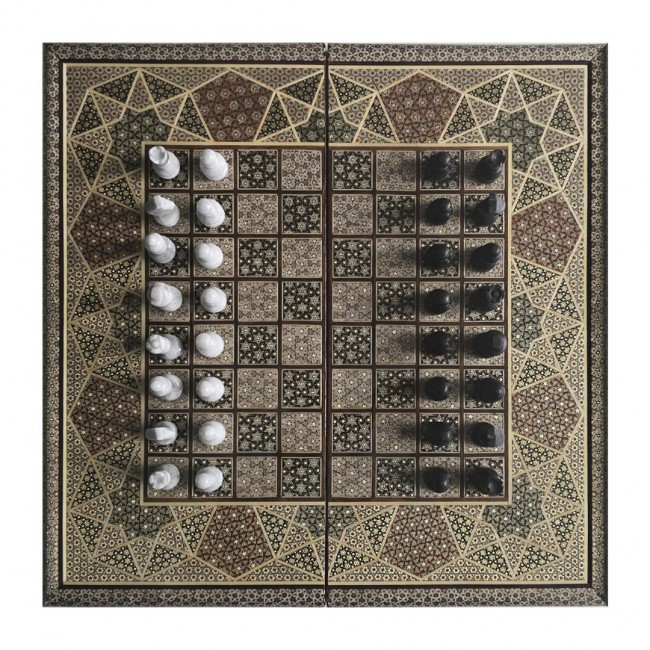 MARGOUN 2-in-1 Handmade Chess and Backgammon Board, Luxury Khatamkari Inlaid Wooden Game Set, Foldable Decorative Board Game 50 * 50 Cm With Suitcase-Style Case (B)
