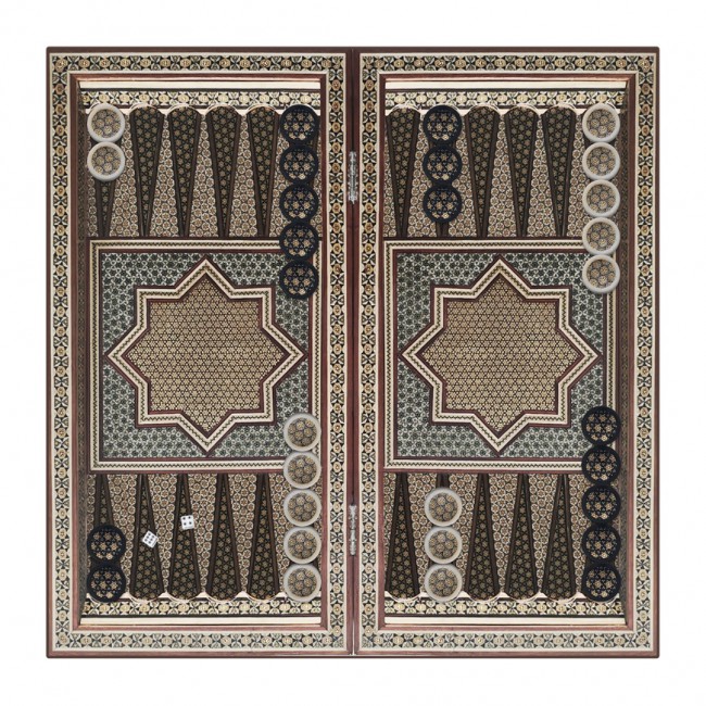 MARGOUN 2-in-1 Handmade Chess and Backgammon Board, Luxury Khatamkari Inlaid Wooden Game Set, Foldable Decorative Board Game 50 * 50 Cm With Suitcase-Style Case (C)