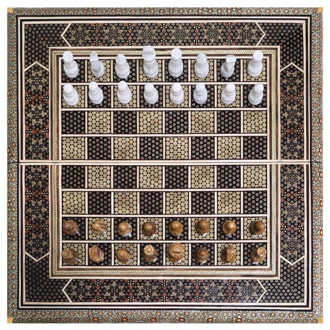 MARGOUN Handmade Chess Board and Backgammon Decorative Chess Gift Wooden Backgammon Set Khatam Chess /Brown