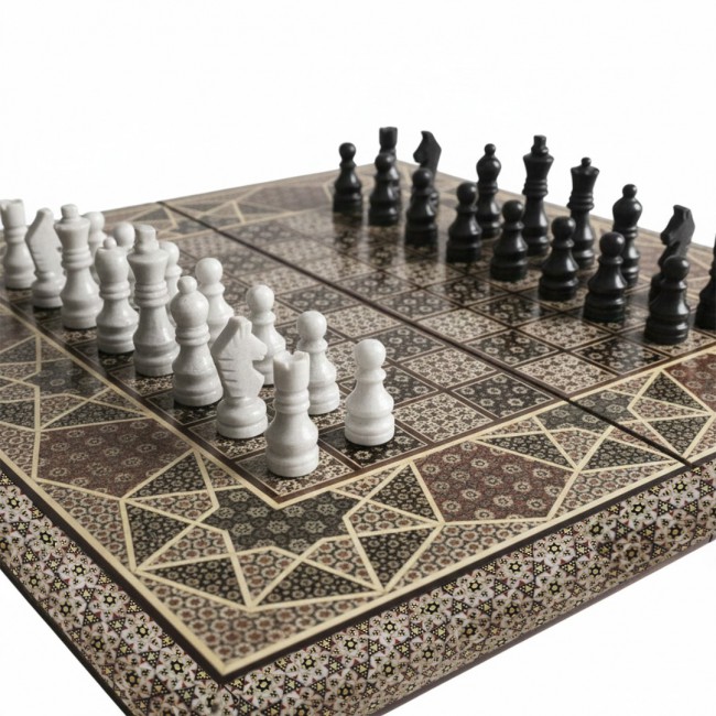 MARGOUN 2-in-1 Handmade Chess and Backgammon Board, Luxury Khatamkari Inlaid Wooden Game Set, Foldable Decorative Board Game 50 * 50 Cm With Suitcase-Style Case (B)