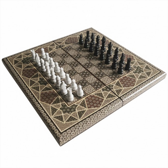 MARGOUN 2-in-1 Handmade Chess and Backgammon Board, Luxury Khatamkari Inlaid Wooden Game Set, Foldable Decorative Board Game 50 * 50 Cm With Suitcase-Style Case (B)