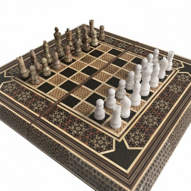 MARGOUN 2-in-1 Handmade Chess and Backgammon Board, Luxury Khatamkari Inlaid Wooden Game Set, Foldable Decorative Board Game 50 * 50 Cm With Suitcase-Style Case (C)