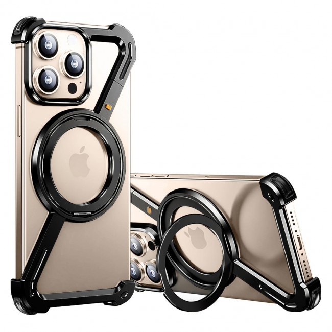 MARGOUN for iPhone 16 Pro Max Case Z Shape Anti-Fall Bare Phone Case,Cool Design Luxury Metal Shockproof Anti-Scratch Slim Borderless Case - Black