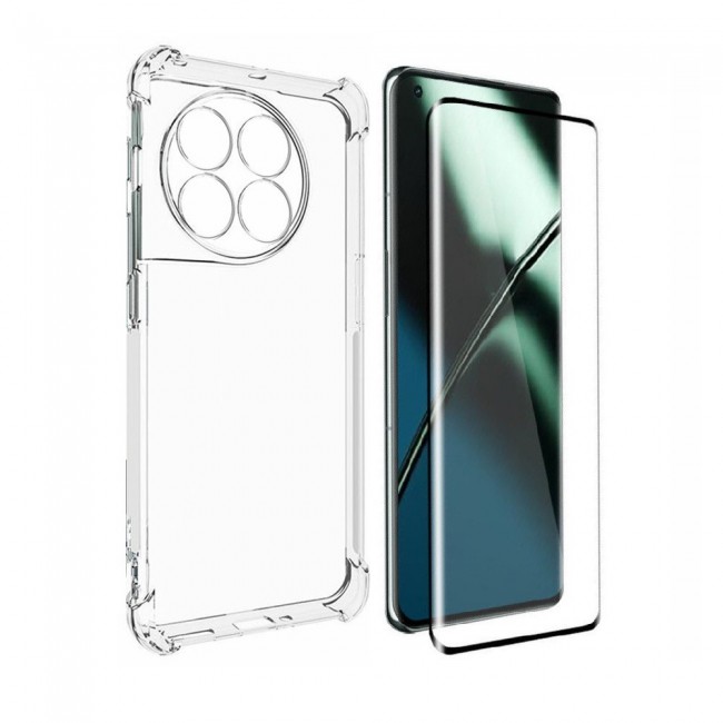 MARGOUN 3Pack for OnePlus 11 Clear Case with 2Pcs Screen Protector Tempered Glass 3D Curved Shockproof Full Body Protection Clear