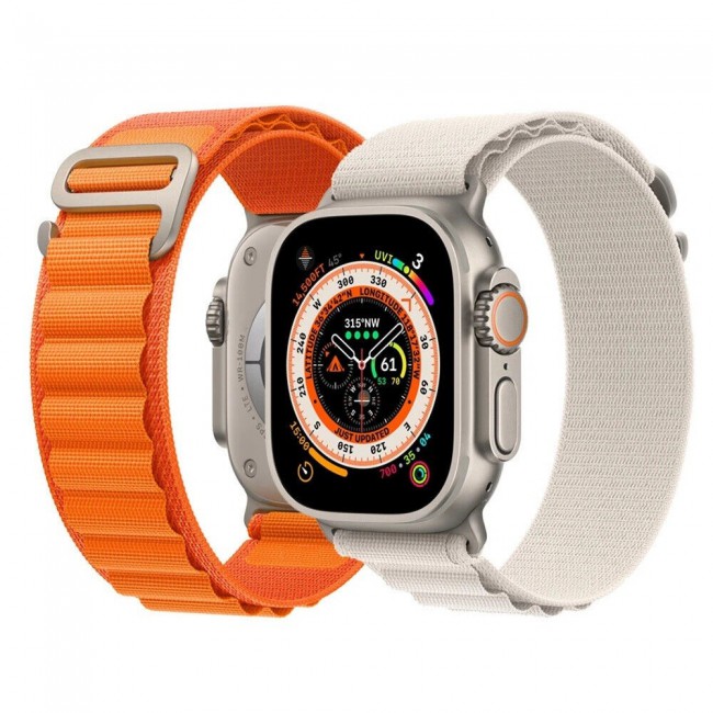 Apple Watch Alpine Loop Band 49mm/45mm/44mm Nylon Woven Sport Strap Compatible with iWatch Series 8/Ultra/7/SE/6/5/4/3/2/1 Orange/White