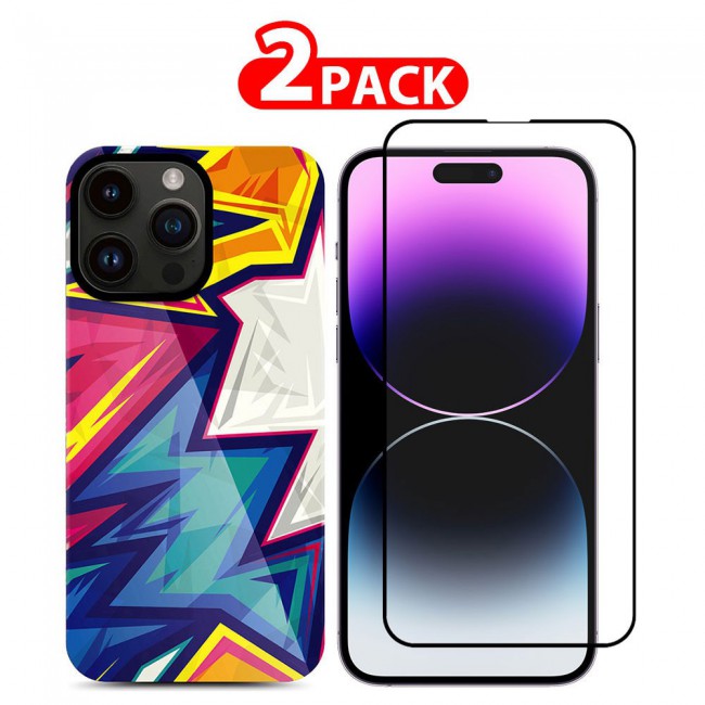 MARGOUN 2 Packs For iPhone 14 Pro Max Case and Screen Protector Flower Graphic Hd Patterned Cover -J4