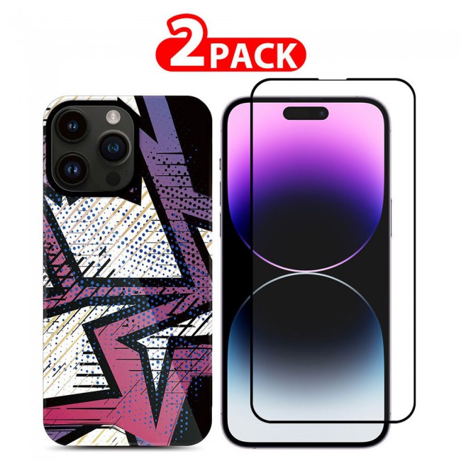 MARGOUN 2 Packs For iPhone 14 Pro Max Case and Screen Protector Flower Graphic Hd Patterned Cover -J7