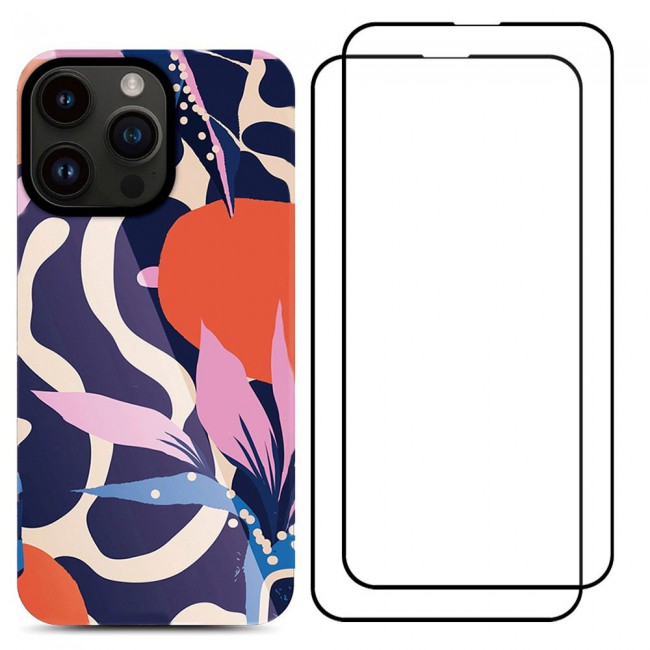 MARGOUN 3 Packs For iPhone 14 Pro Max Case and Screen Protectors Flower Graphic Hd Patterned Cover -B1