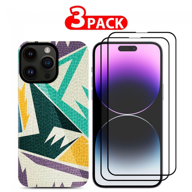 MARGOUN 3 Packs For iPhone 14 Pro Max Case and Screen Protectors Flower Graphic Hd Patterned Cover -B2