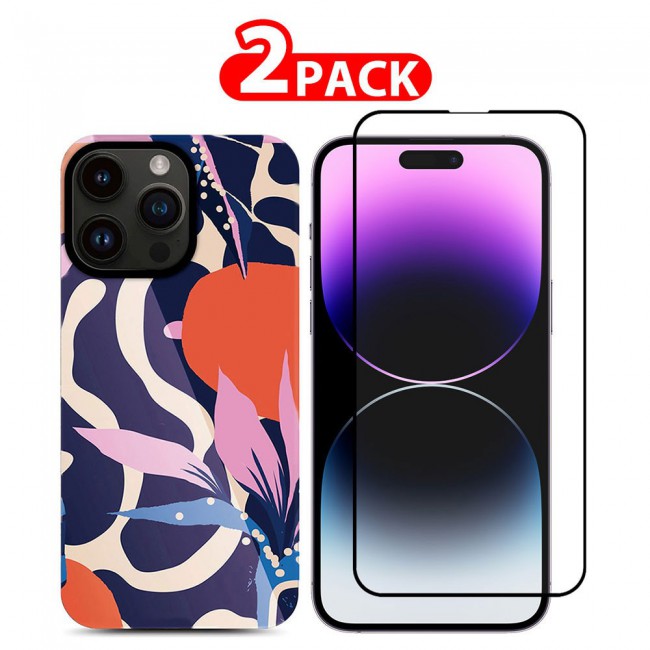 MARGOUN 2 Packs For iPhone 14 Pro Max Case and Screen Protector Flower Graphic Hd Patterned Cover -J1