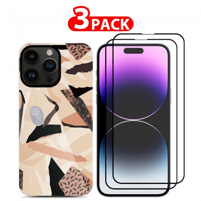 MARGOUN 3 Packs For iPhone 14 Pro Max Case and Screen Protectors Flower Graphic Hd Patterned Cover -B3