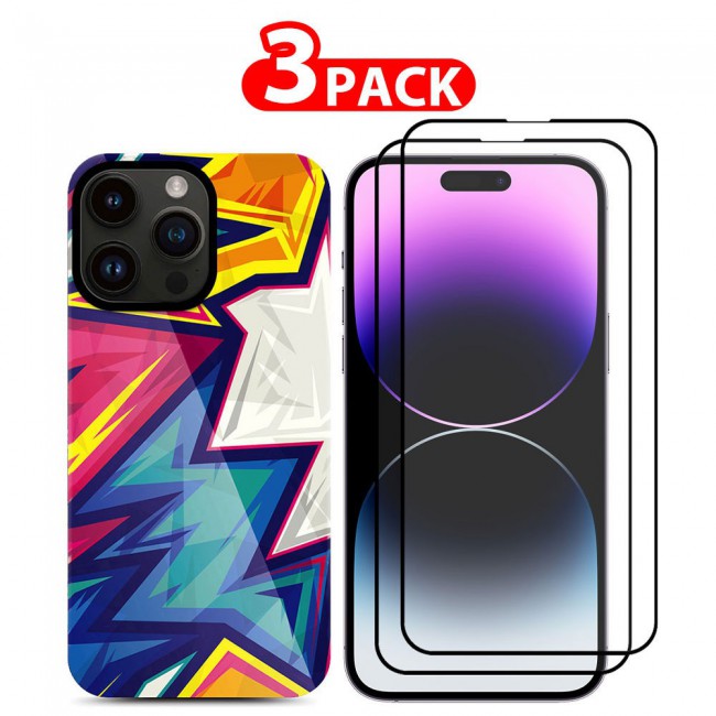 MARGOUN 3 Packs For iPhone 14 Pro Max Case and Screen Protectors Flower Graphic Hd Patterned Cover -B4