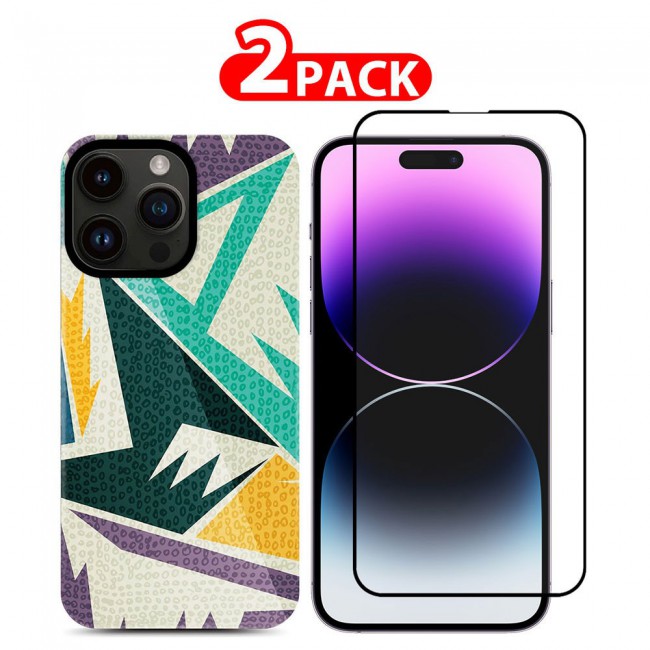 MARGOUN 2 Packs For iPhone 14 Pro Max Case and Screen Protector Flower Graphic Hd Patterned Cover -J2